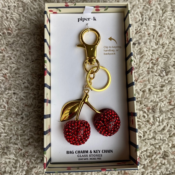PIPER K NIB Cherry with gold accents Bag Charm & Key Chain - Picture 1 of 3